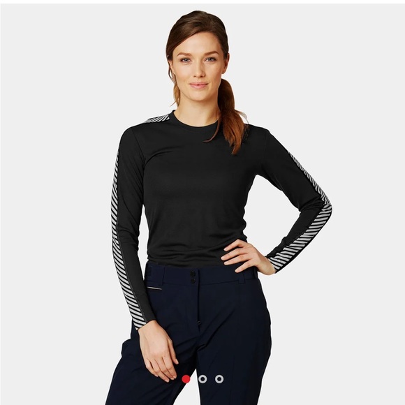 Helly Hansen Black White Stripe HH LIFA Long Sleeve Crew Base Layer - Picture 1 of 14